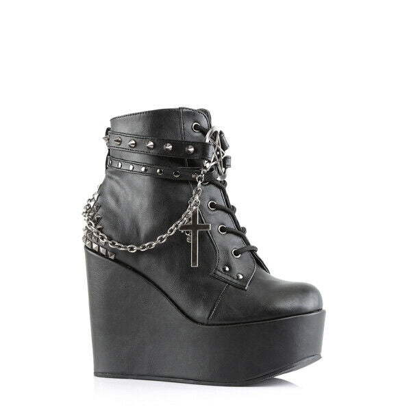 Poison 101 Charm Chain 5" Wedge Heel Goth Ankle Boots US Women Sizes 6-12 NY - Totally Wicked Footwear