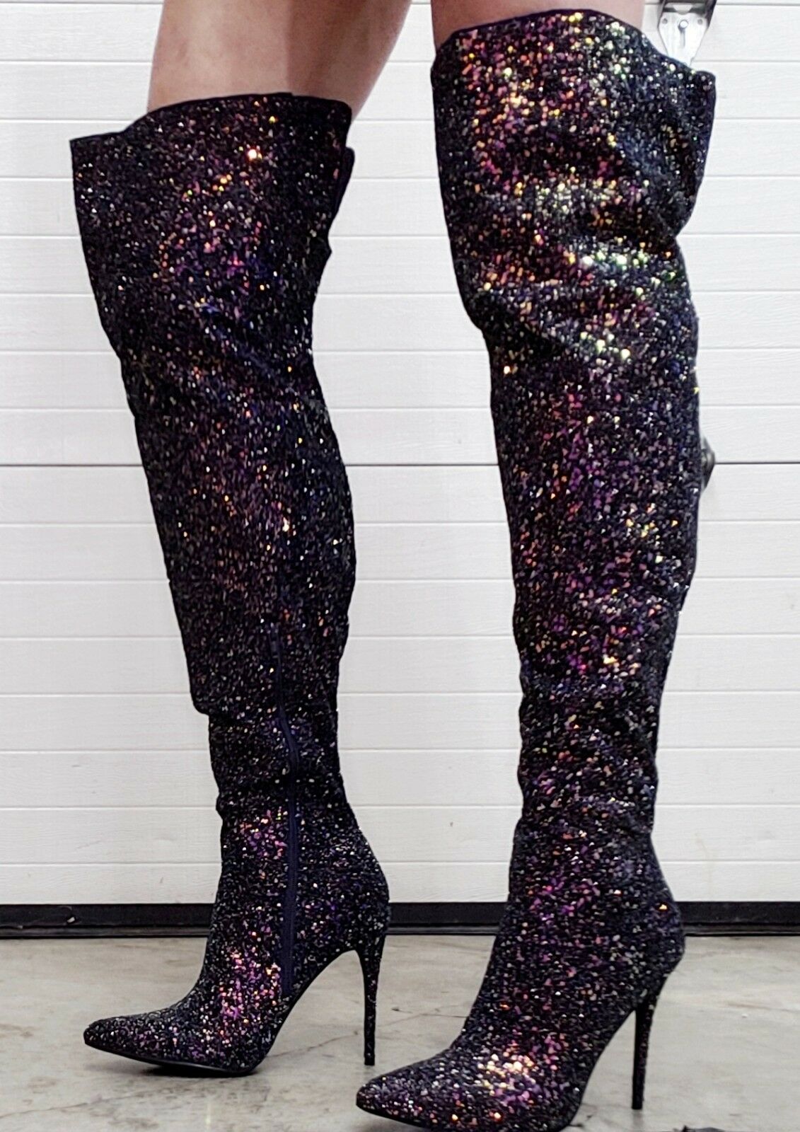 Courtly 3015 Black Multi Color Glitter Thigh High Boots 5" High Heel 6 - 14 - Totally Wicked Footwear