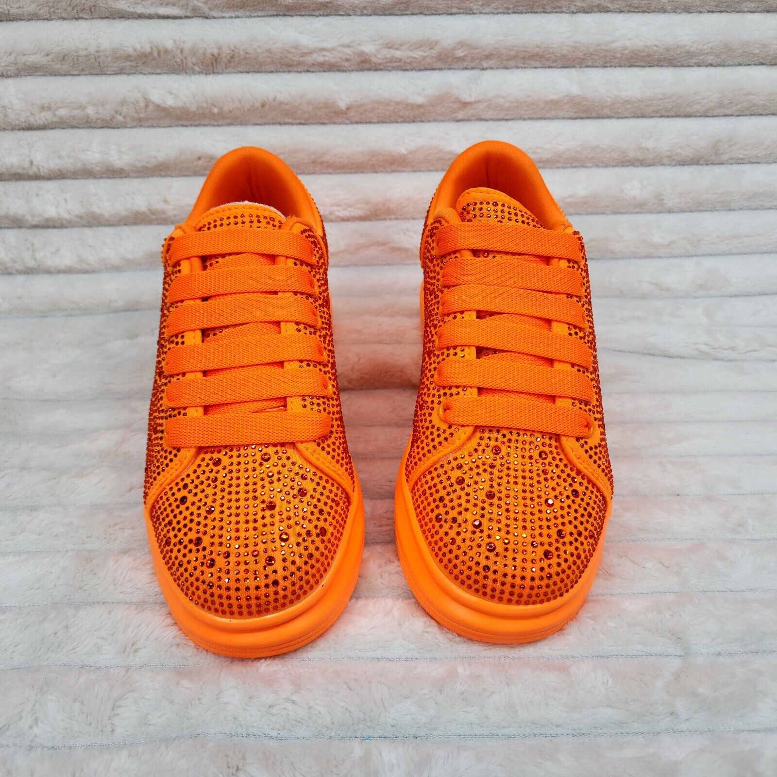 Cush Baby Bright Orange Rhinestone Sneakers Tennis Shoes - Totally Wicked Footwear