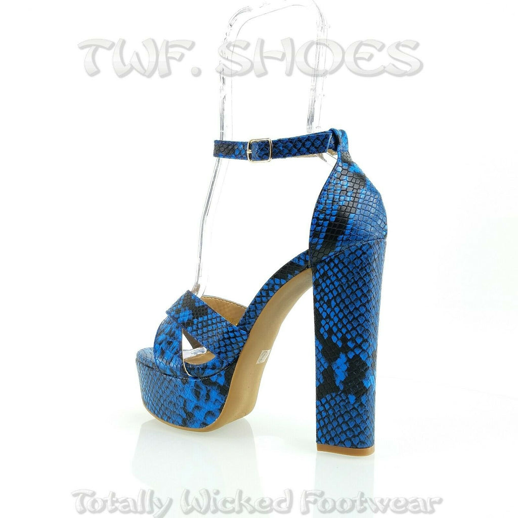 Lib Peep Toe Ankle Straps Snake Print Chunky Heels Boots Sandals - Green in  Sexy Heels & Platforms - $72.59