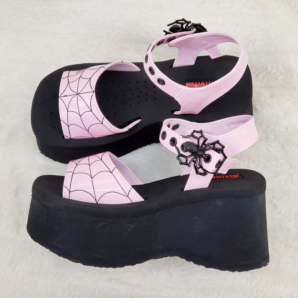 Funn Platform Goth Spider Web Sandals Ankle Strap Wedge Shoes Pink In House - Totally Wicked Footwear