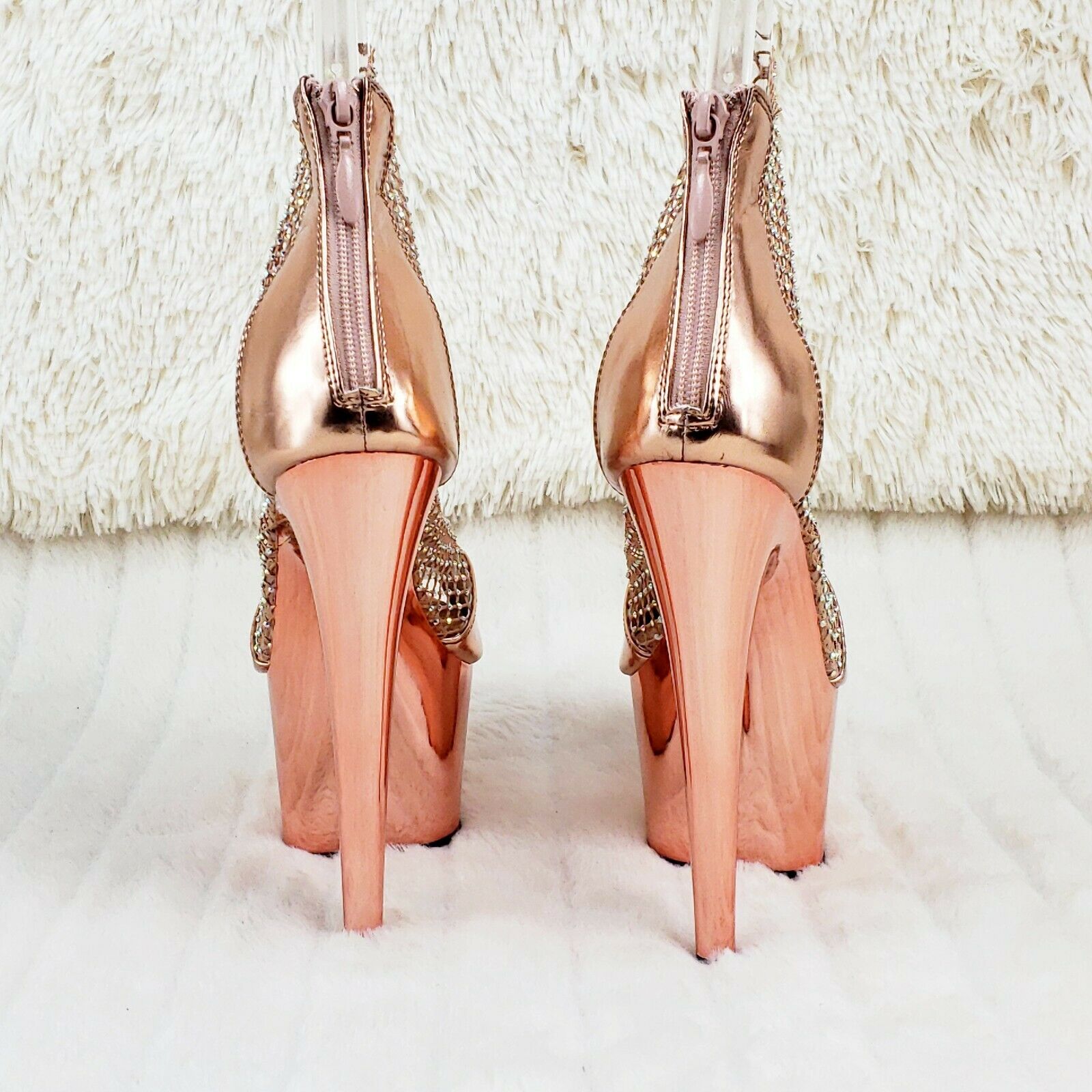 Adore 765RM Rose Gold Rhinestone Mesh Platform Sandals 7" High Heel Shoes NY - Totally Wicked Footwear