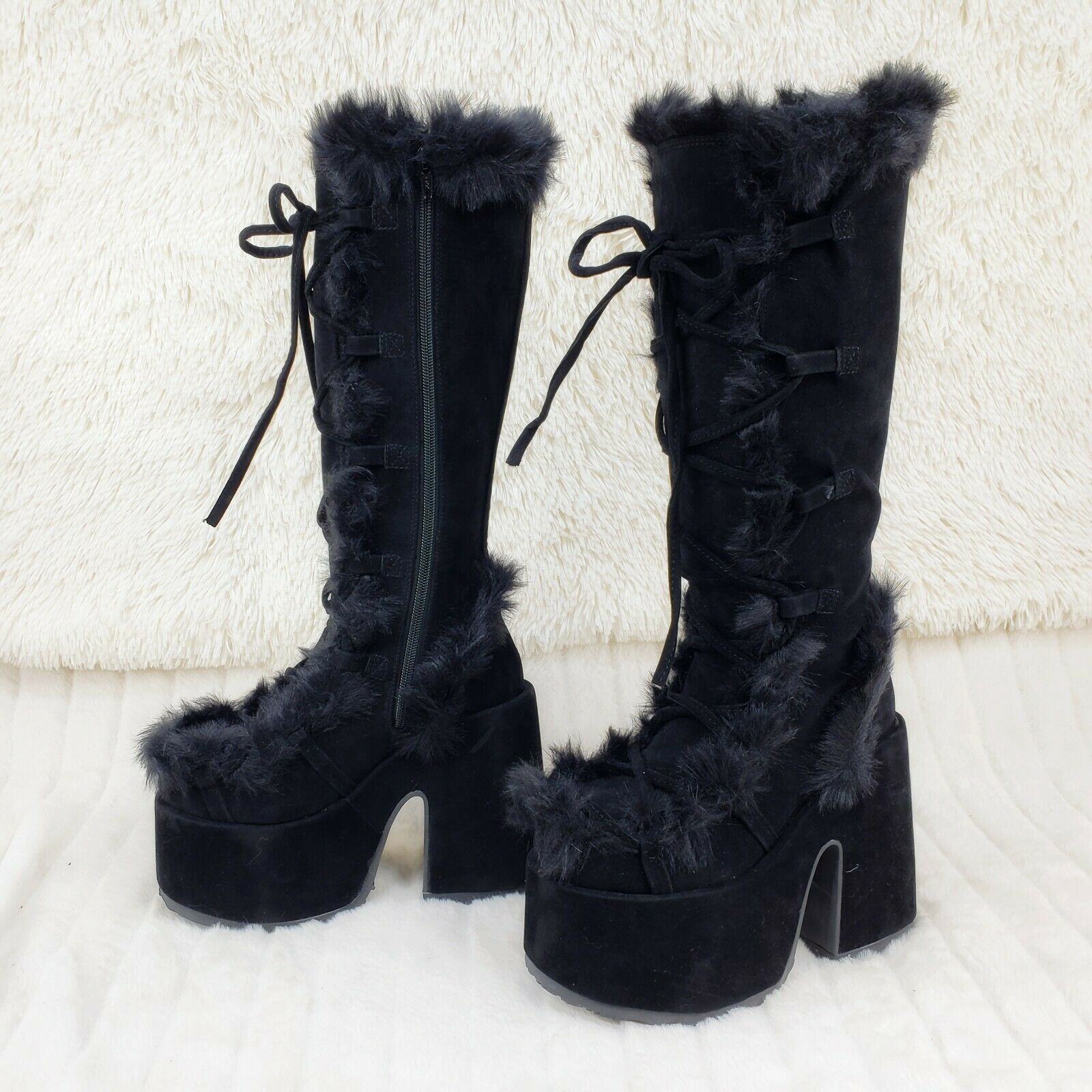 Demonia 311 Camel Stacked Black Mammoth Platform Goth Punk Knee Boots NY Restock - Totally Wicked Footwear