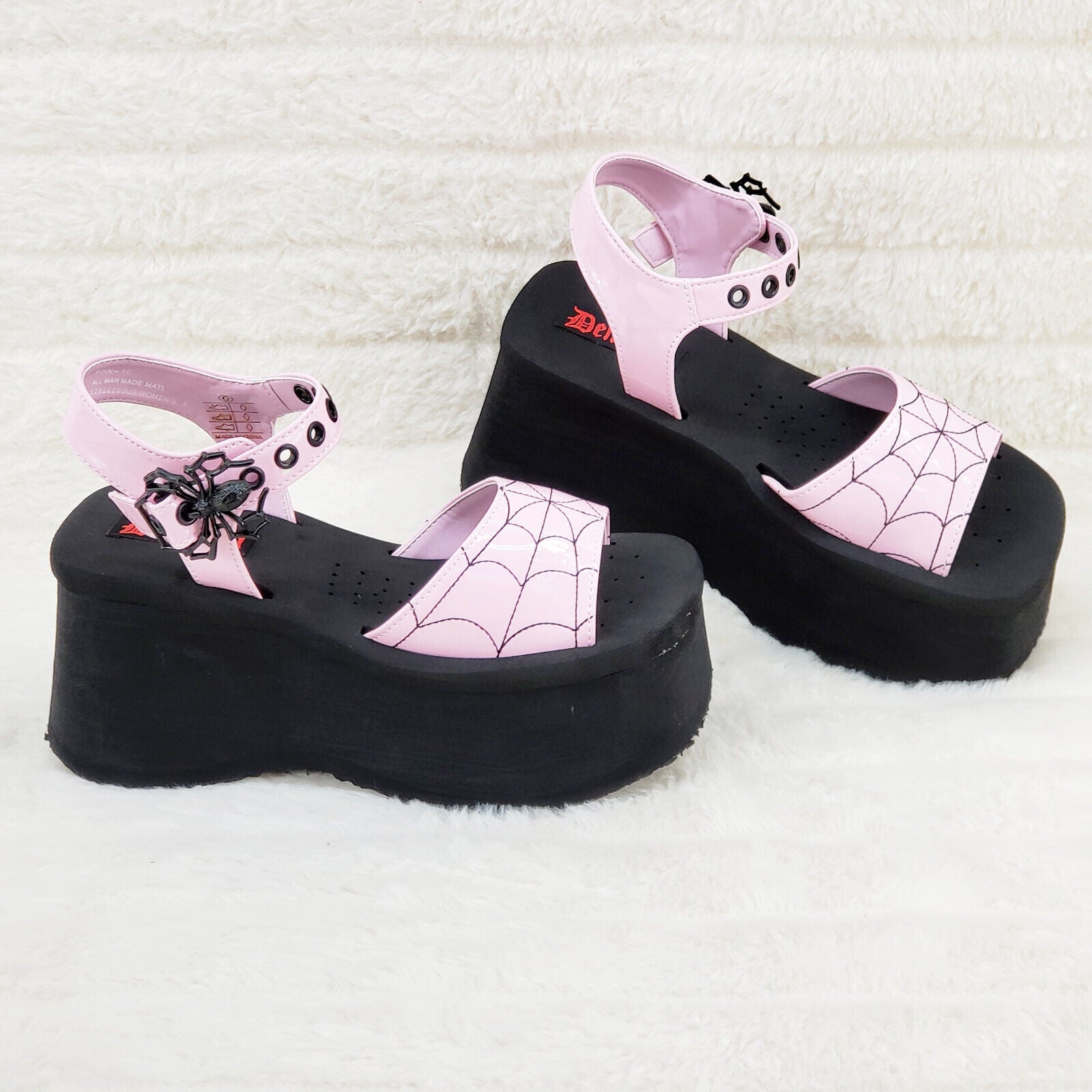 Funn Platform Goth Spider Web Sandals Ankle Strap Wedge Shoes Pink In House - Totally Wicked Footwear