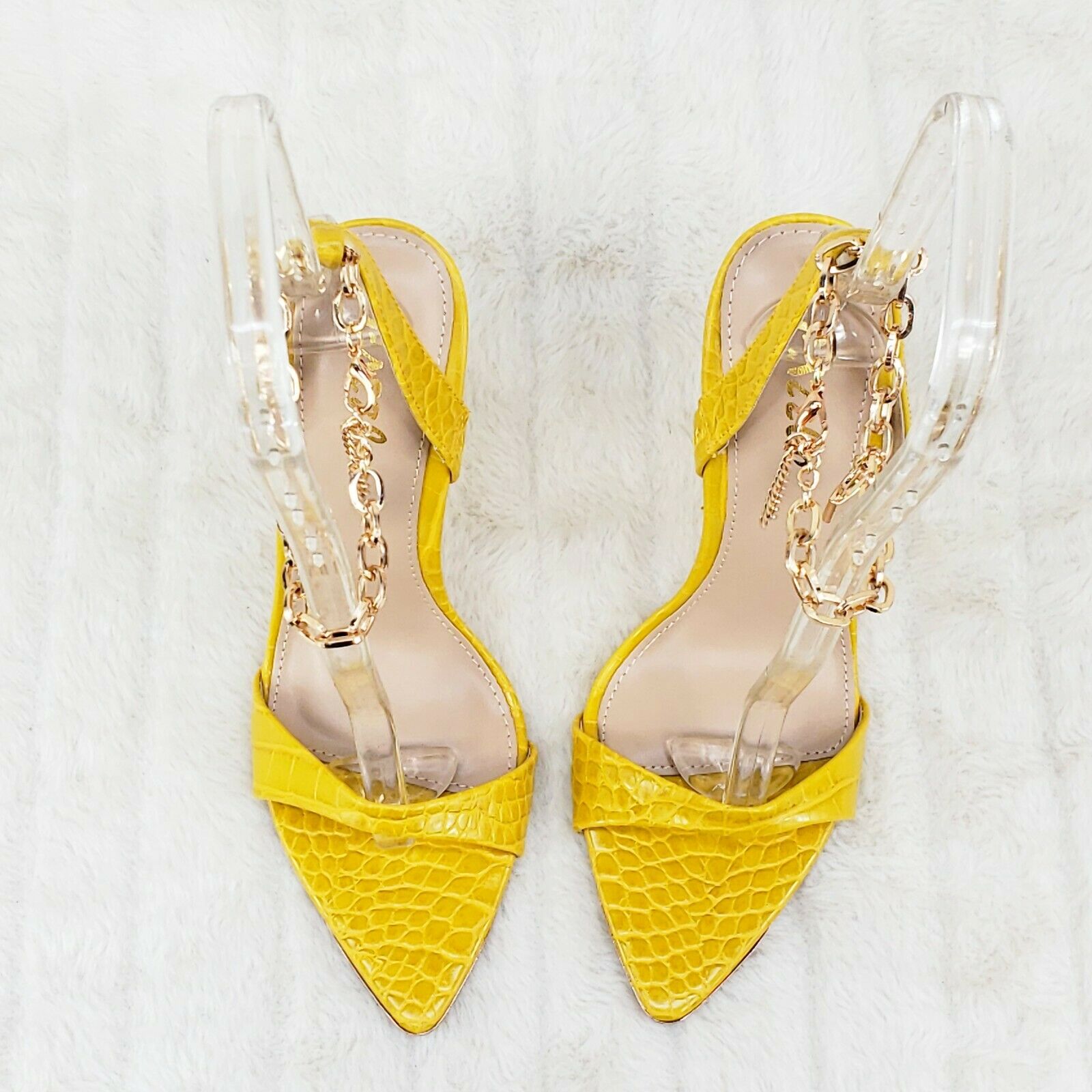 Nicely Pad Lock Chain Strap High Heels Metal Toe Tip Shoes Yellow - Totally Wicked Footwear