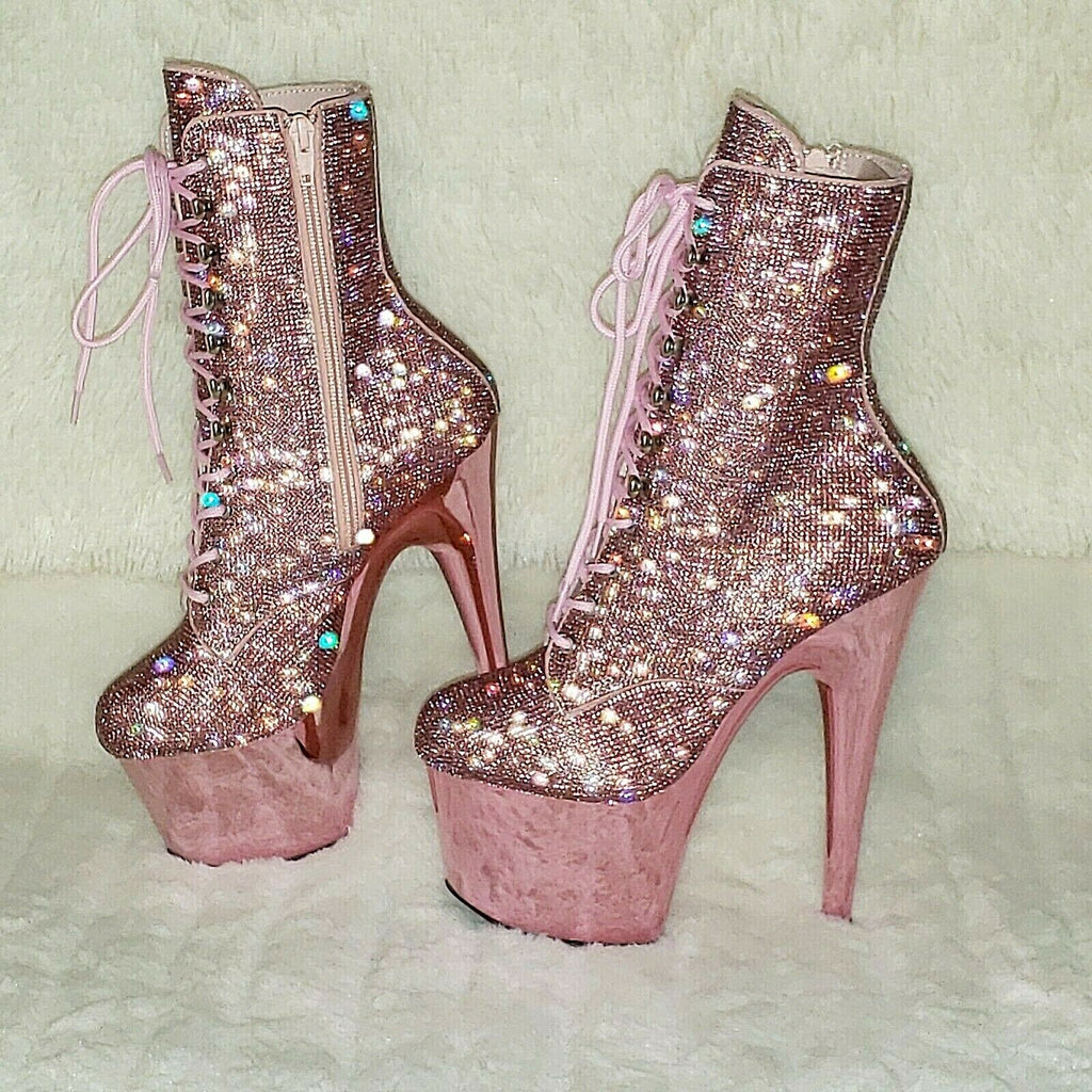 Adore 1020CHRS Bejeweled Lace Up 7" High Heel Chrome Platform Ankle Boots NY - Totally Wicked Footwear