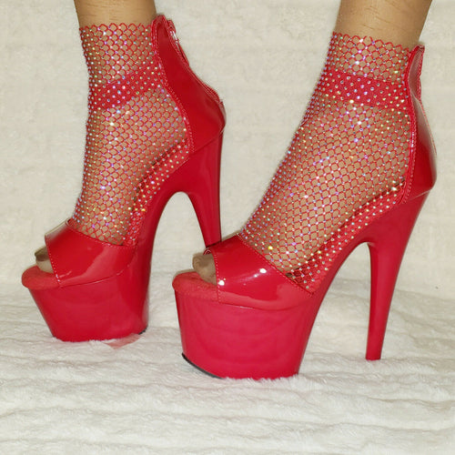 Adore 765RM Red Rhinestone Mesh Platform Sandals 7" High Heel Shoes NY - Totally Wicked Footwear