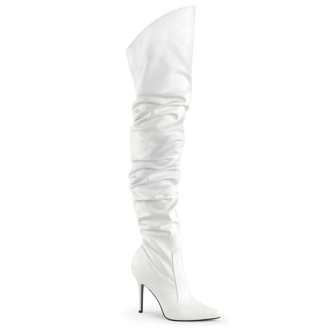 Classique 3011 White Scrunch Slouch High Heel Thigh Boots US Size 11 & 13 NY - Totally Wicked Footwear