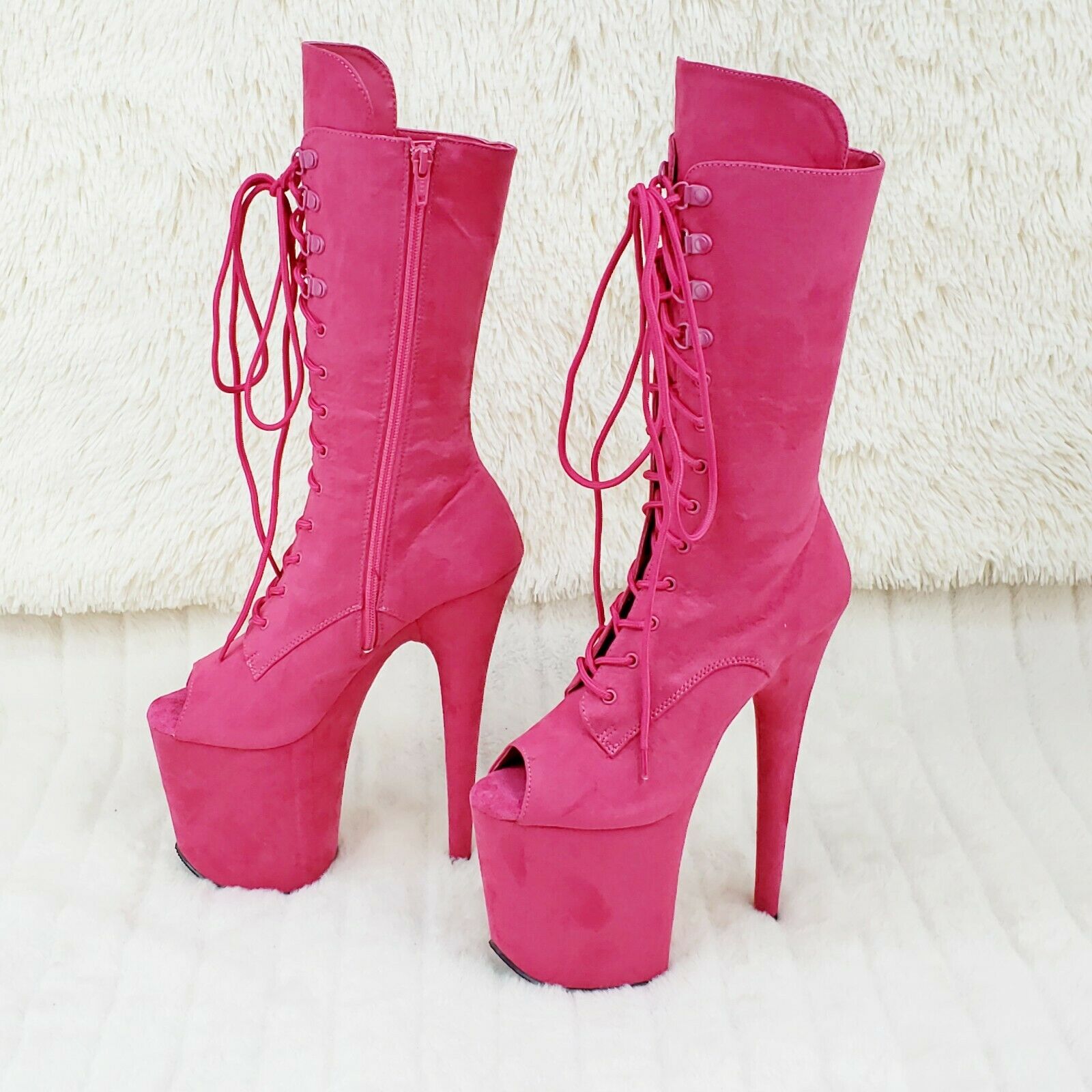 Flamingo 1051FS Hot Pink V Suede 8" Heel Platform Mid Calf Boots US Sizes NY - Totally Wicked Footwear