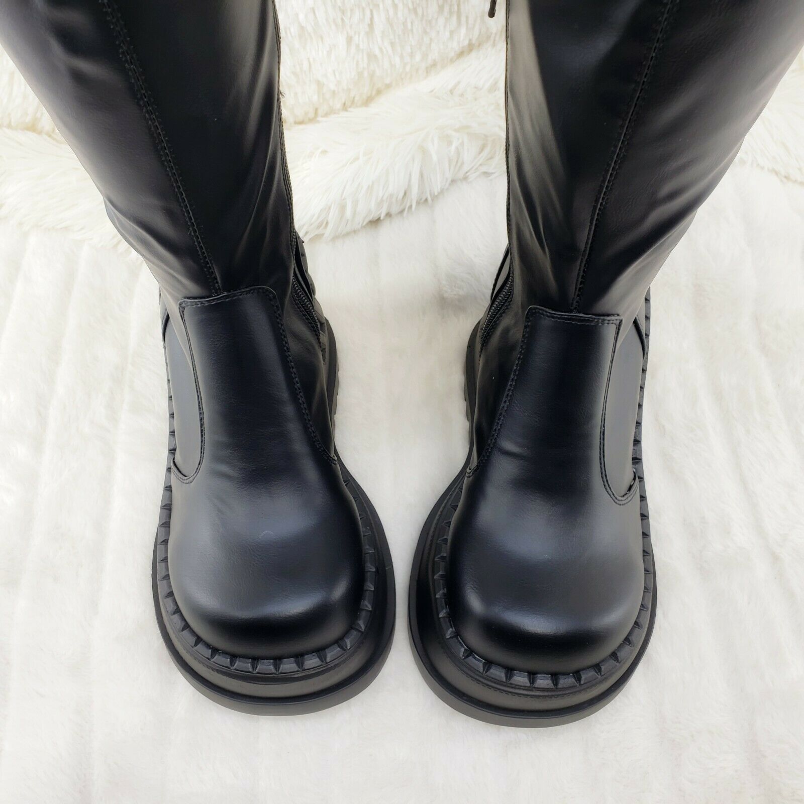 Demonia Stomp 200 Black Matte Platform Wedge Heel Knee Boots NY - Totally Wicked Footwear
