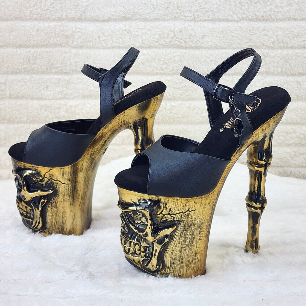 Rapture Black Matte Brass Skull & Bones LED 8" High Heel Platform Shoes 5-10 NY - Totally Wicked Footwear