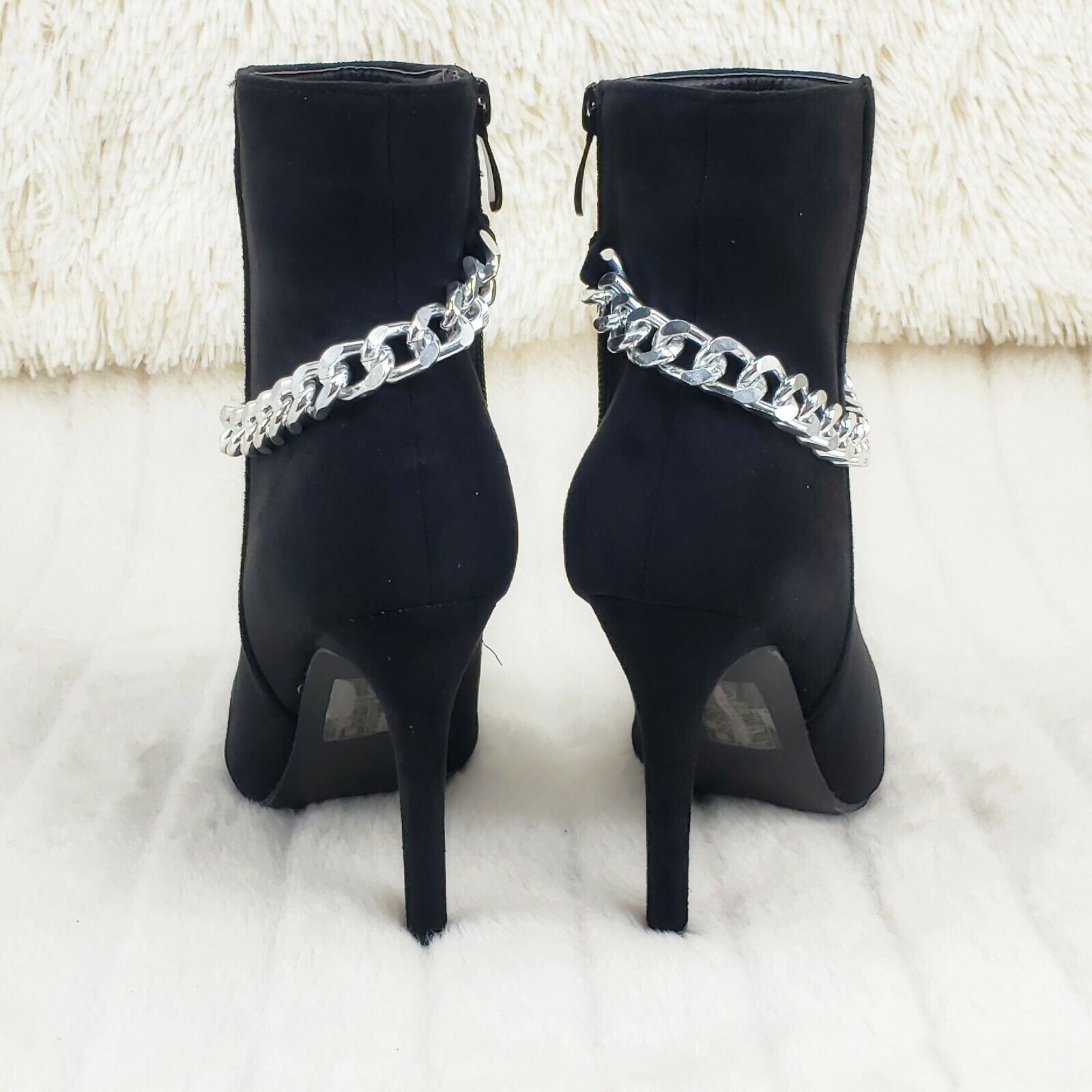Mata Black FX Suede & Chain Sexy Pointy Toe 4" Stiletto High Heel Ankle Boots - Totally Wicked Footwear