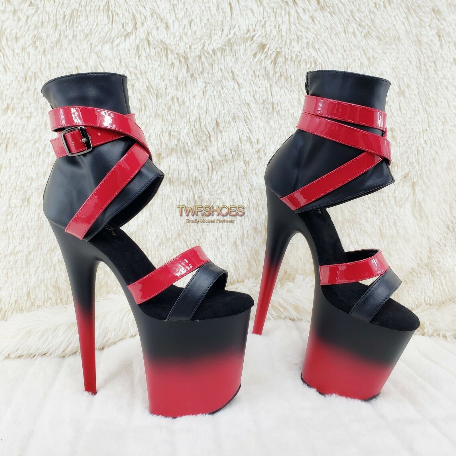 Flamingo 80015 Two Tone Red Black 8" High Heel Shoe Size 7-12 NY - Totally Wicked Footwear