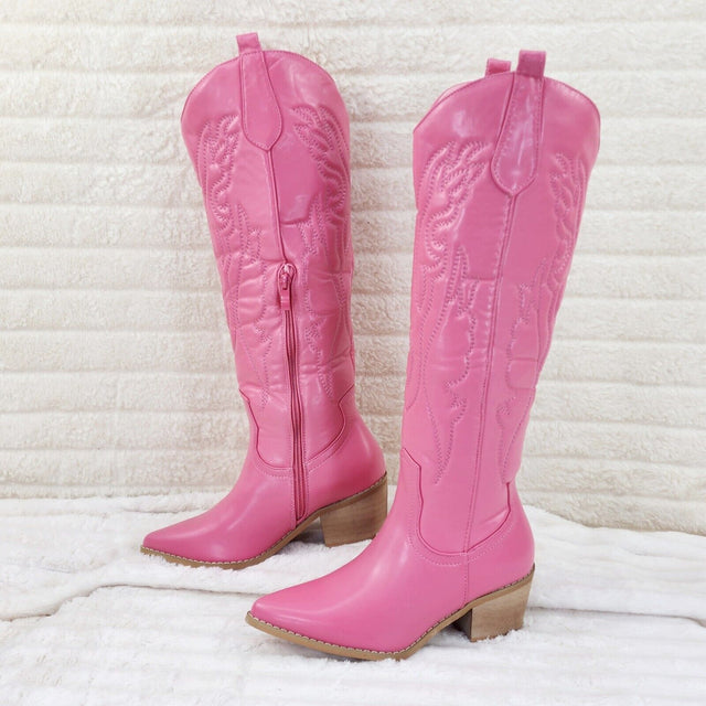 Country Rock Hot Pink Cowgirl Cowboy Knee Boots Western Block Heels US Sizes - Totally Wicked Footwear