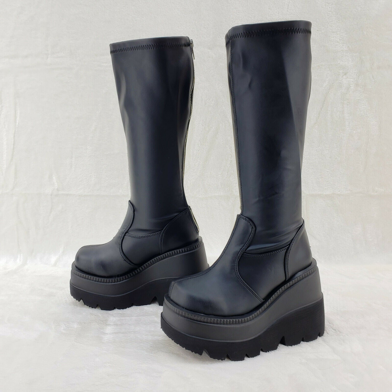 Shaker 65WC Wide Calf Stretch Matte Platform 4.5" Wedge Heel Knee Boots NY - Totally Wicked Footwear