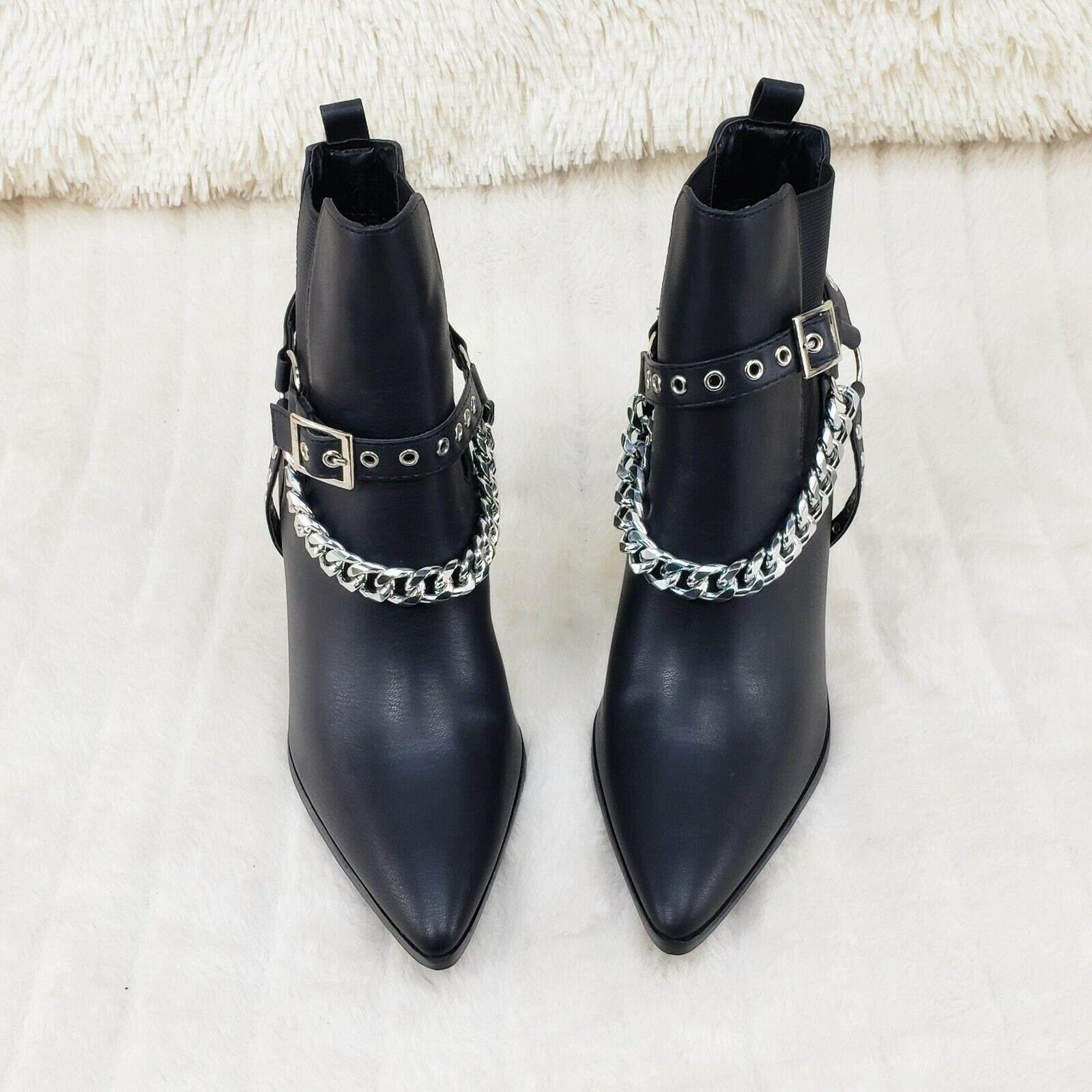 Dimitri Western Chain Strap Cowboy / Cowgirl Pull Ankle Boots Black 6-11 - Totally Wicked Footwear