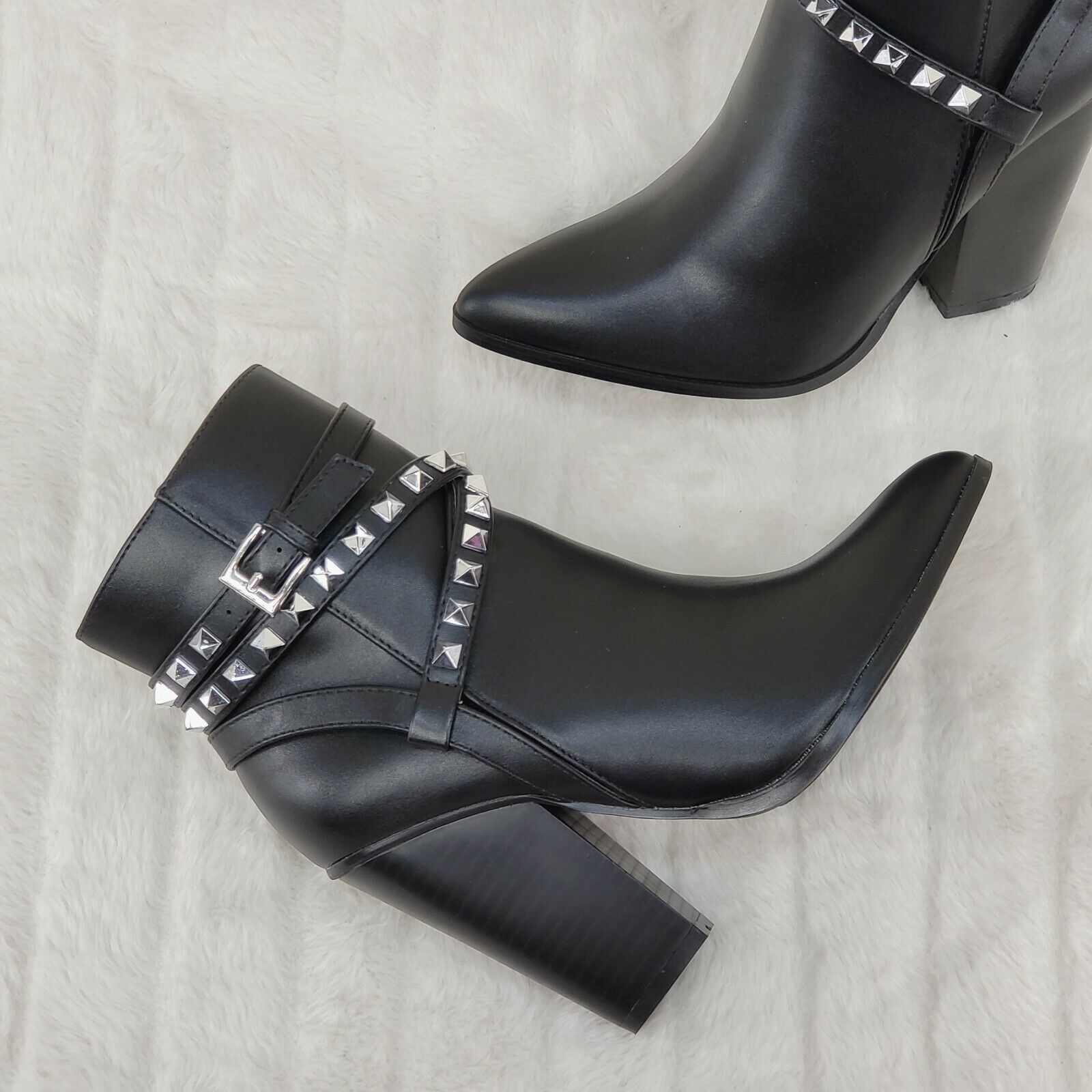 Classic Western Designer Cowboy Style Studded Strap Ankle Boots Black 6-11 - Totally Wicked Footwear