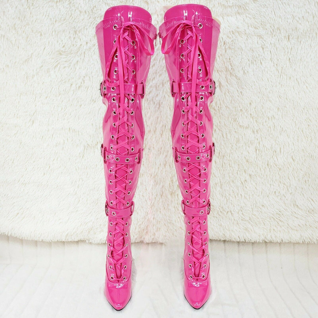 Seduce 3028 Hot Pink Lace Up Thigh High Boots 5" Stiletto Heel US Sizes NY - Totally Wicked Footwear