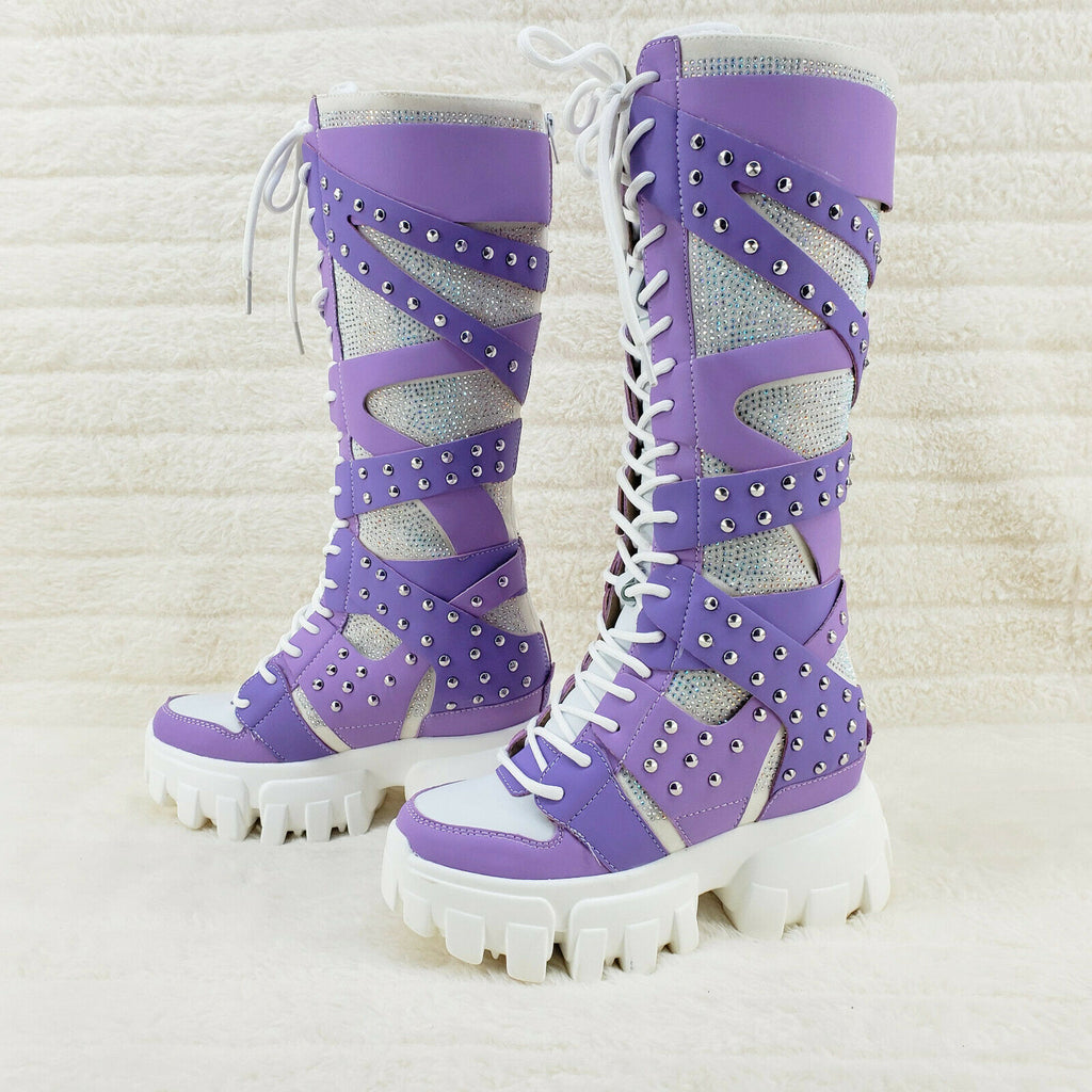 Wang Limited Lilac Purple White Platform Sneaker Knee Boots Hidden