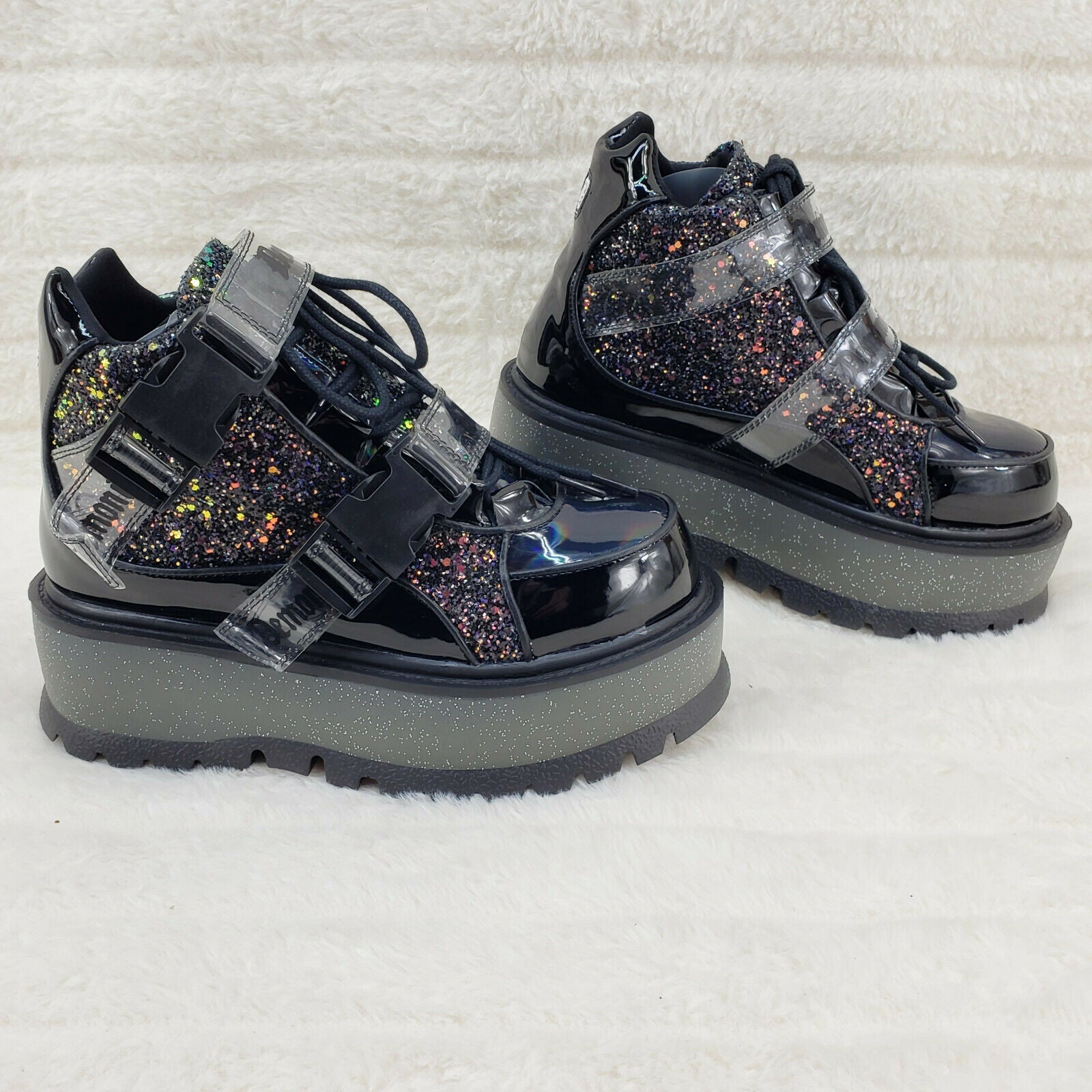 Slacker 50 Black Multi Glitter Platform Sneaker Ankle Boots - Totally Wicked Footwear