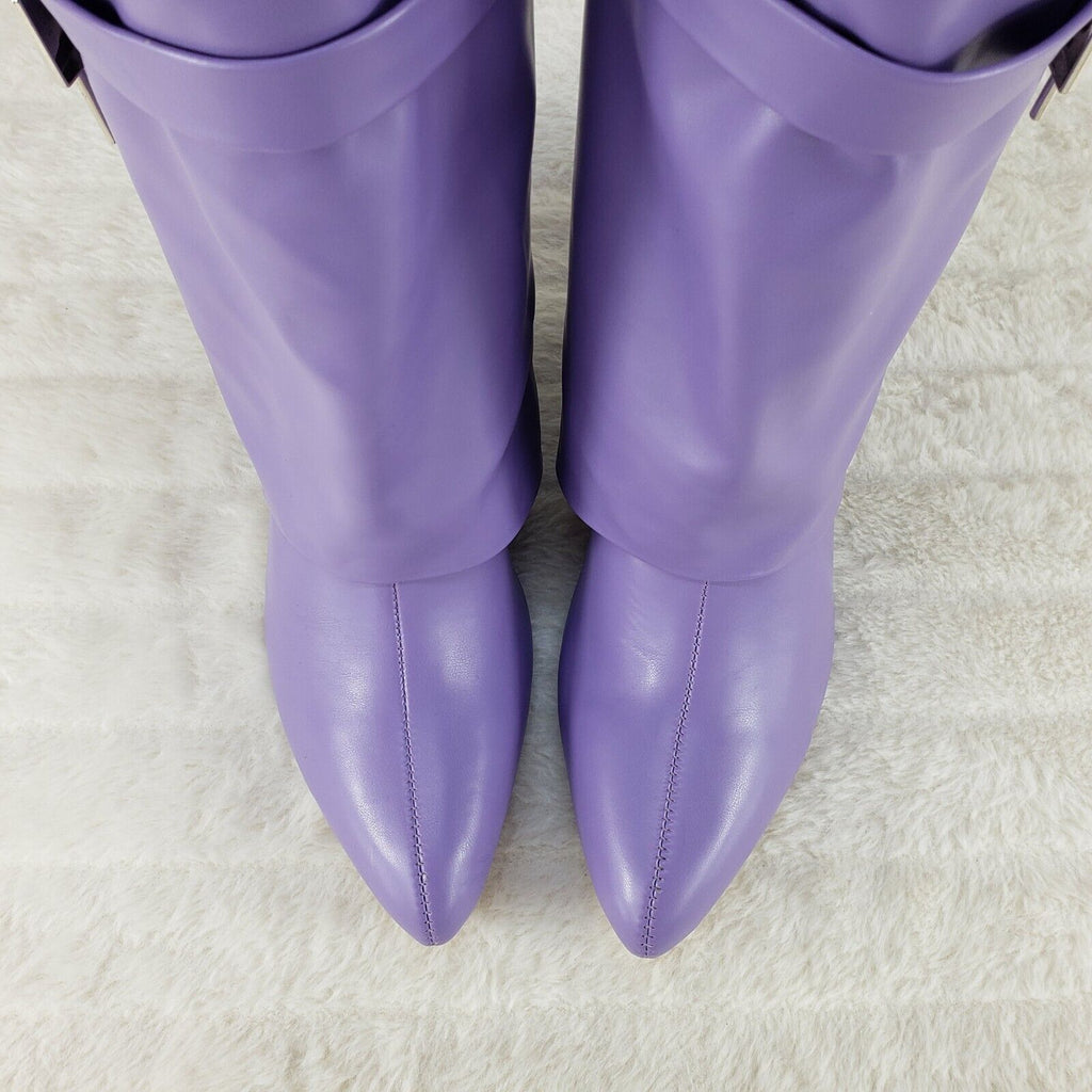 Fold Over Skirted Ankle Boots 3" Wedge Heel Pull On/Half Side Zipper 7-11 Purple - Totally Wicked Footwear