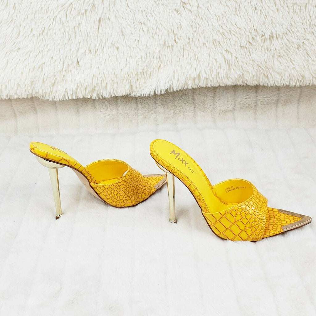 Venus Yellow Slim High Heel Pointy Toe Slip On Sandals Slides Clogs - Totally Wicked Footwear
