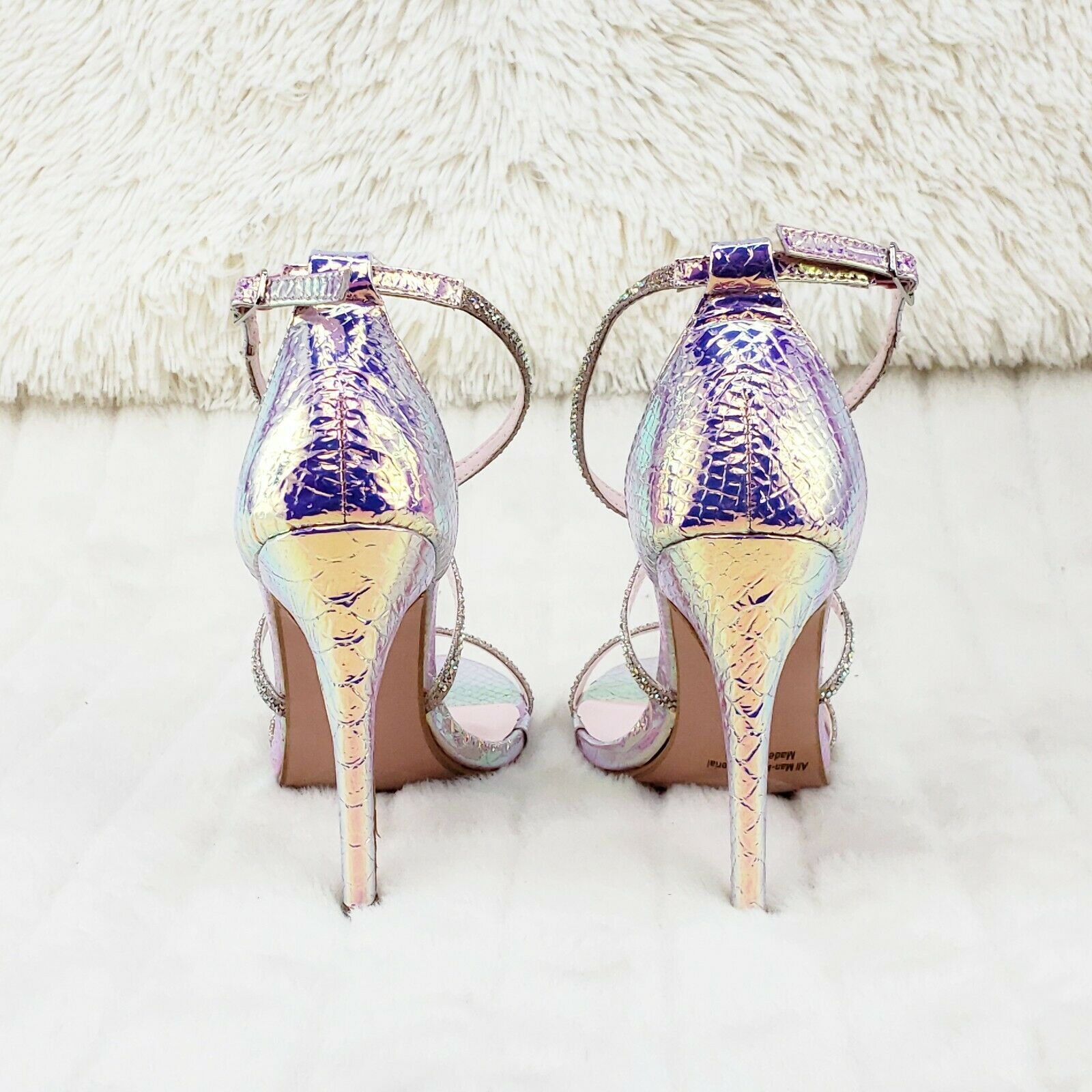 Lisa Pink Snake Hologram Cross Strap Jeweled 4" High Heel Sandals Shoes 6-10 - Totally Wicked Footwear