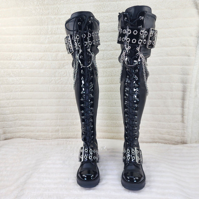 Bratty 304 Zipper Strap Buckle Biker Goth Punk Lace Up Thigh Boots In House NY - Totally Wicked Footwear
