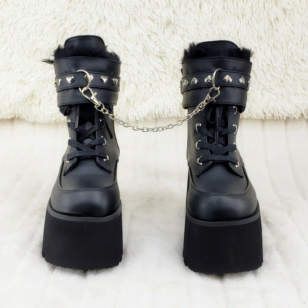 Ashes 57 Black Heart Studs 3.5" Platform Goth Boots Fur Lined Cuffs & Chain NY - Totally Wicked Footwear