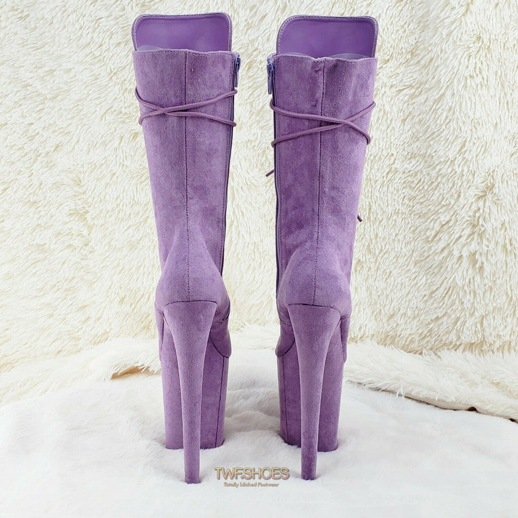 Flamingo 1050FS Lilac Purple V-Suede 8" Heel Platform Mid Calf Boots US 6-12 NY - Totally Wicked Footwear