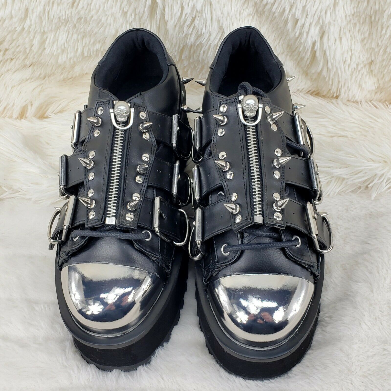Grave Digger 03 Black Chrome Toe Plate Spiked Shoe Men 4-13 Goth Punk NY - Totally Wicked Footwear
