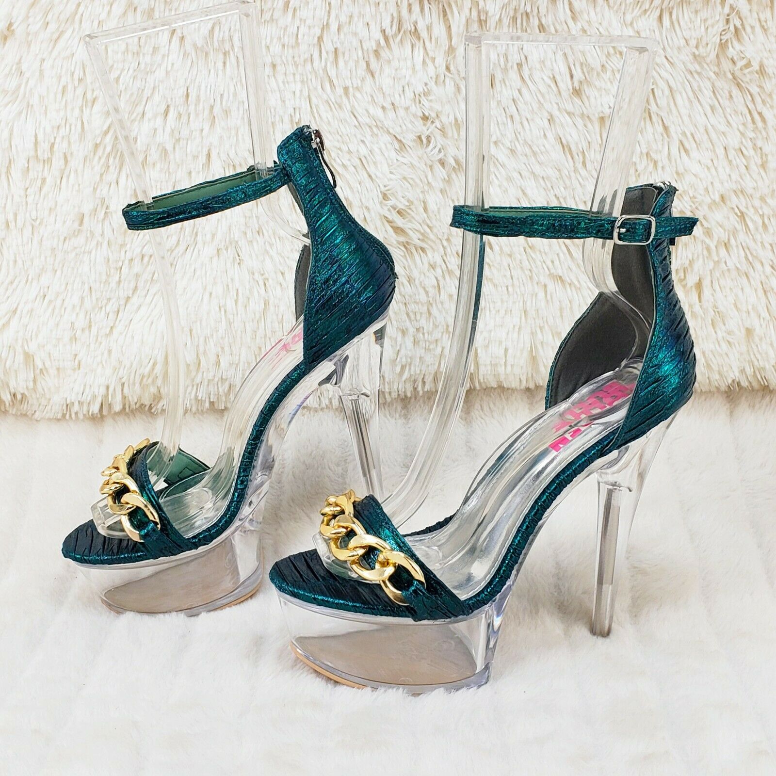 Voltaire Shimmery Green Closed Back Clear Platform High Heels - Totally Wicked Footwear