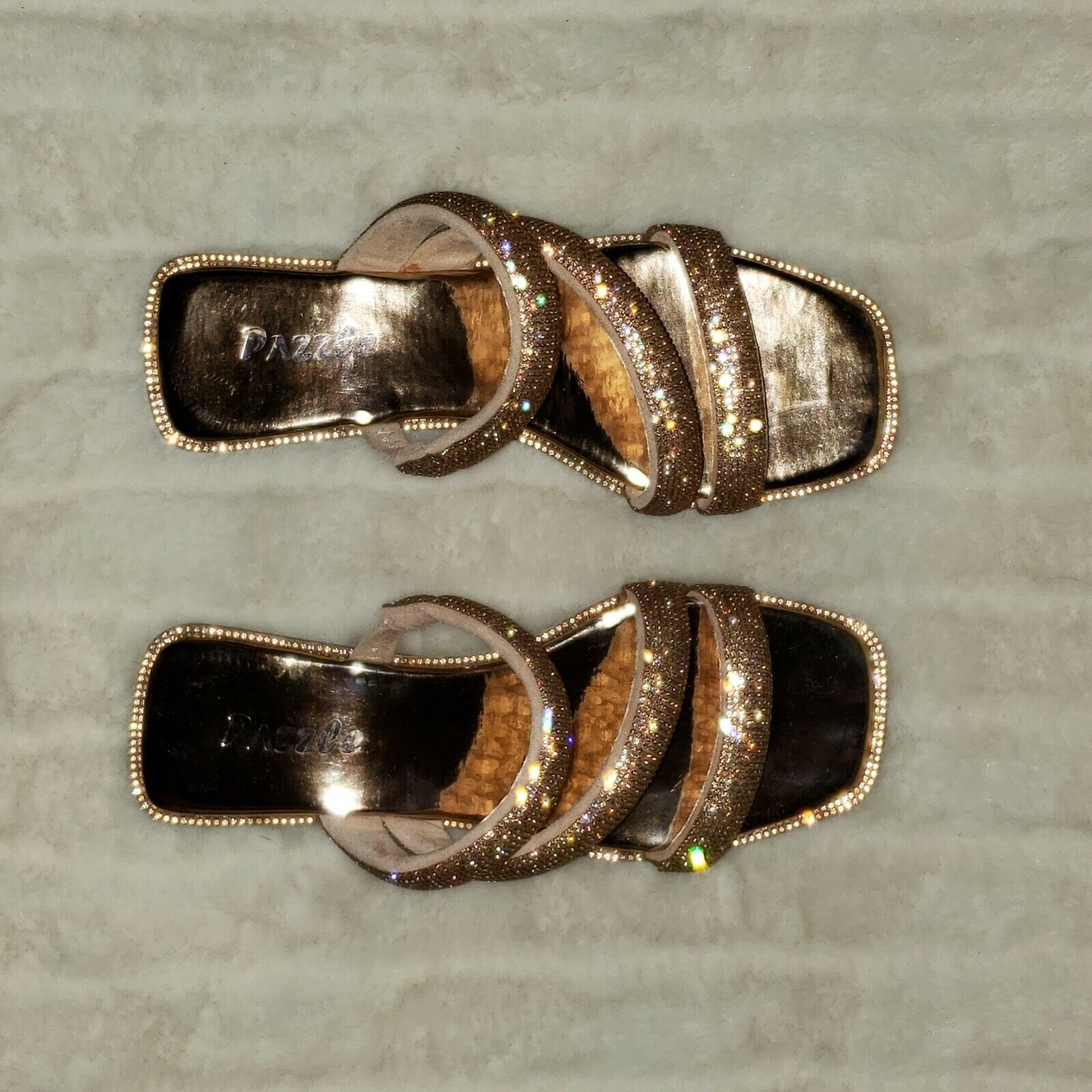 Sparkle Triple Padded Strap Slip On Rose Gold Rhinestone Sandals - Totally Wicked Footwear