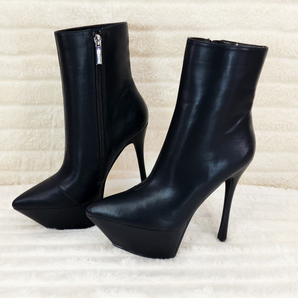 Kinder Pointy Toe Platform Stiletto Heel Ankle Boots Black Stretch - Totally Wicked Footwear