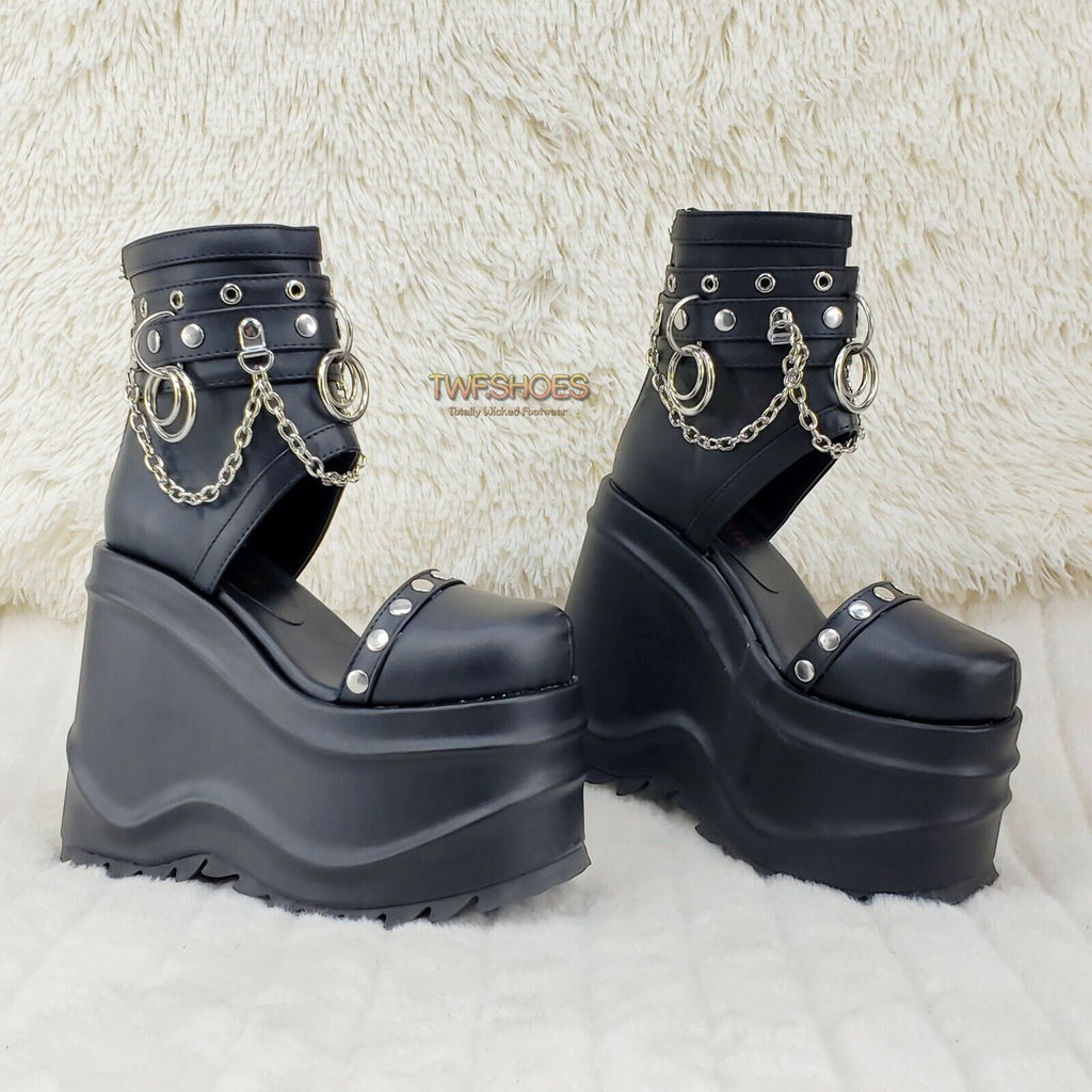 Wave 22 - 6" Platform Cut Out Sandal Boots Goth Punk Matte Black NY - Totally Wicked Footwear