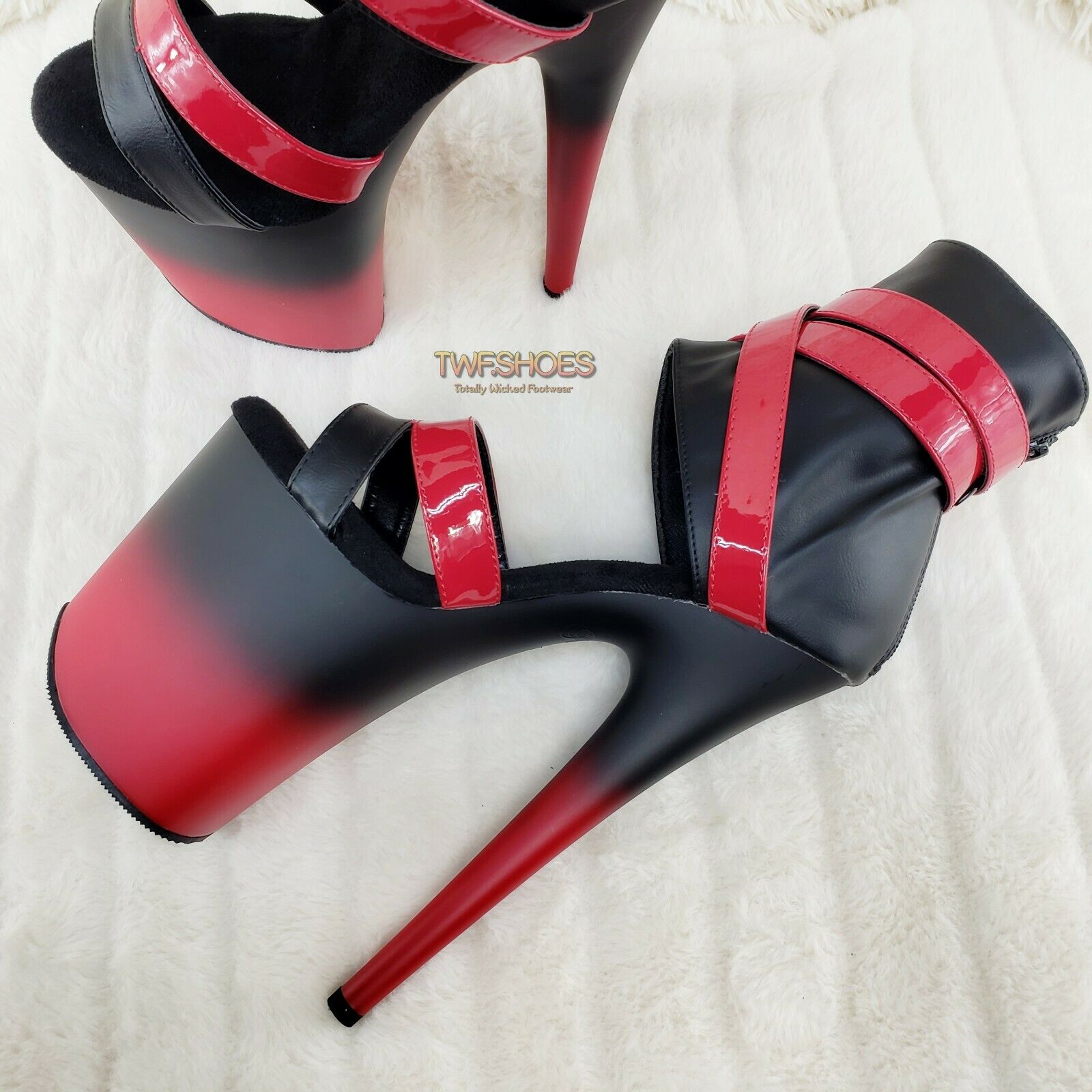 Flamingo 80015 Two Tone Red Black 8" High Heel Shoe Size 7-12 NY - Totally Wicked Footwear