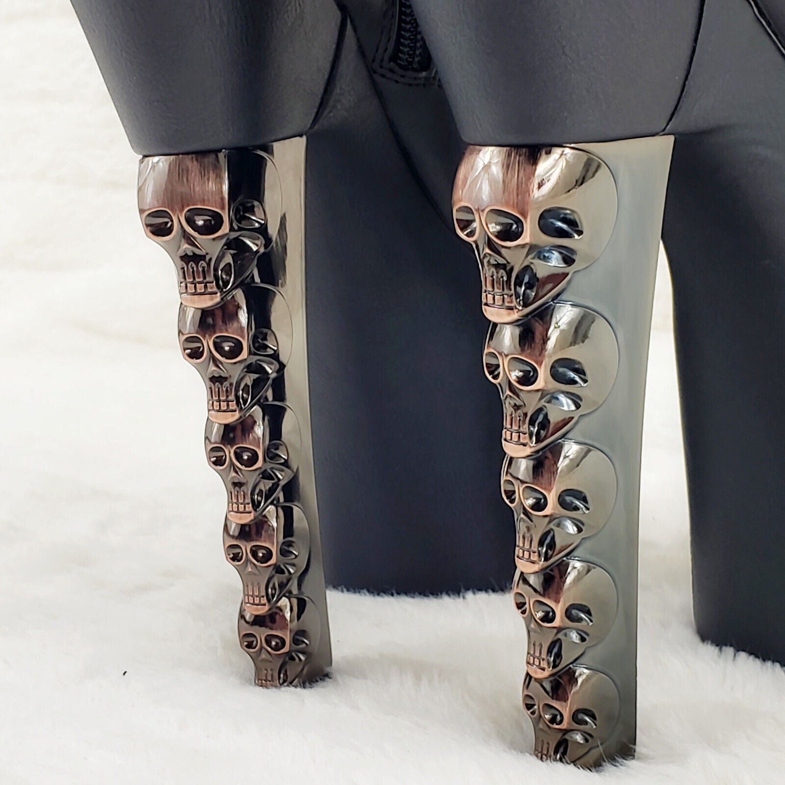 Voodoo 1005 Brush Metal Skull Stacked 7" High Heel Platform Boots IN HOUSE NY - Totally Wicked Footwear