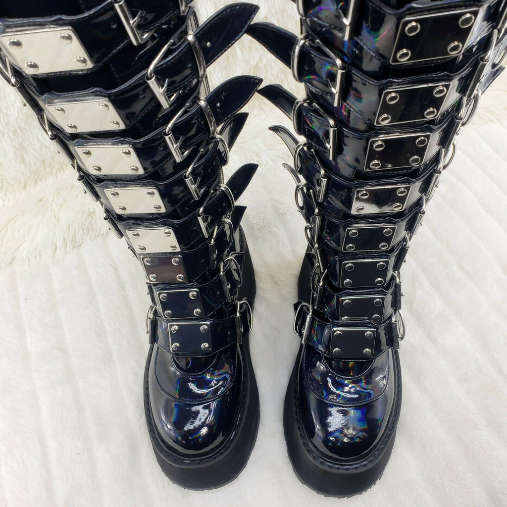 Damned 318 Multi Strap Goth Punk 3.5" Platform Boot Black Patent Restocked NY - Totally Wicked Footwear