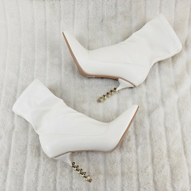 5" Geo Deco High Heel Off White Stretchy Pointy Toe Ankle Boots My Vice - Totally Wicked Footwear