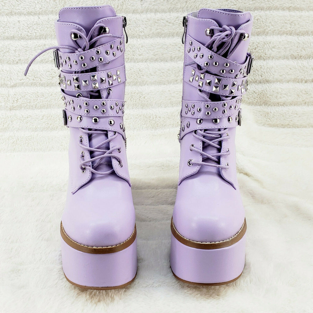 Ocho Lilac Purple Ice Multipile Strap Platform Chunky Block Heel Ankle Boots - Totally Wicked Footwear