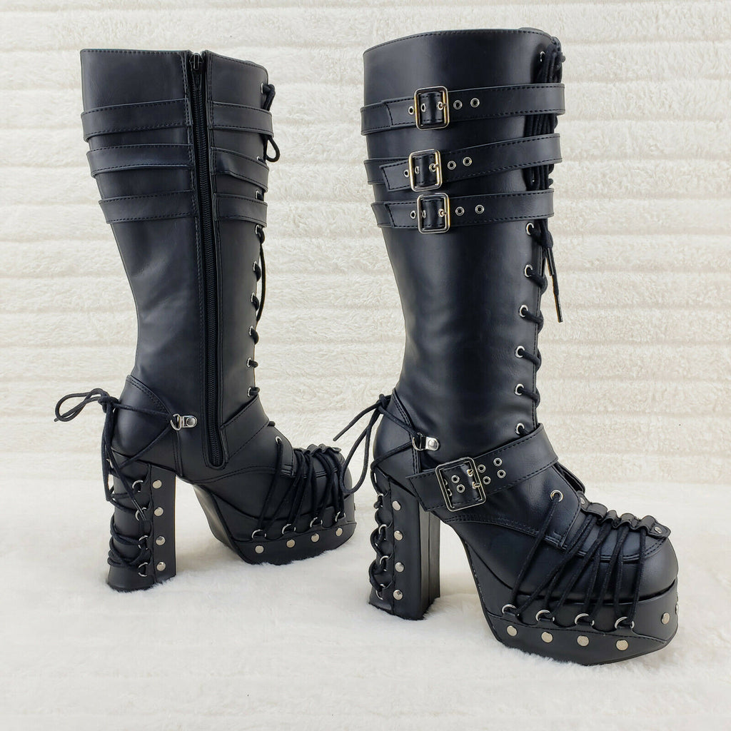 Charade 206 Goth Punk Platform Chunky block Heel Knee Boots Size 9 NY - Totally Wicked Footwear