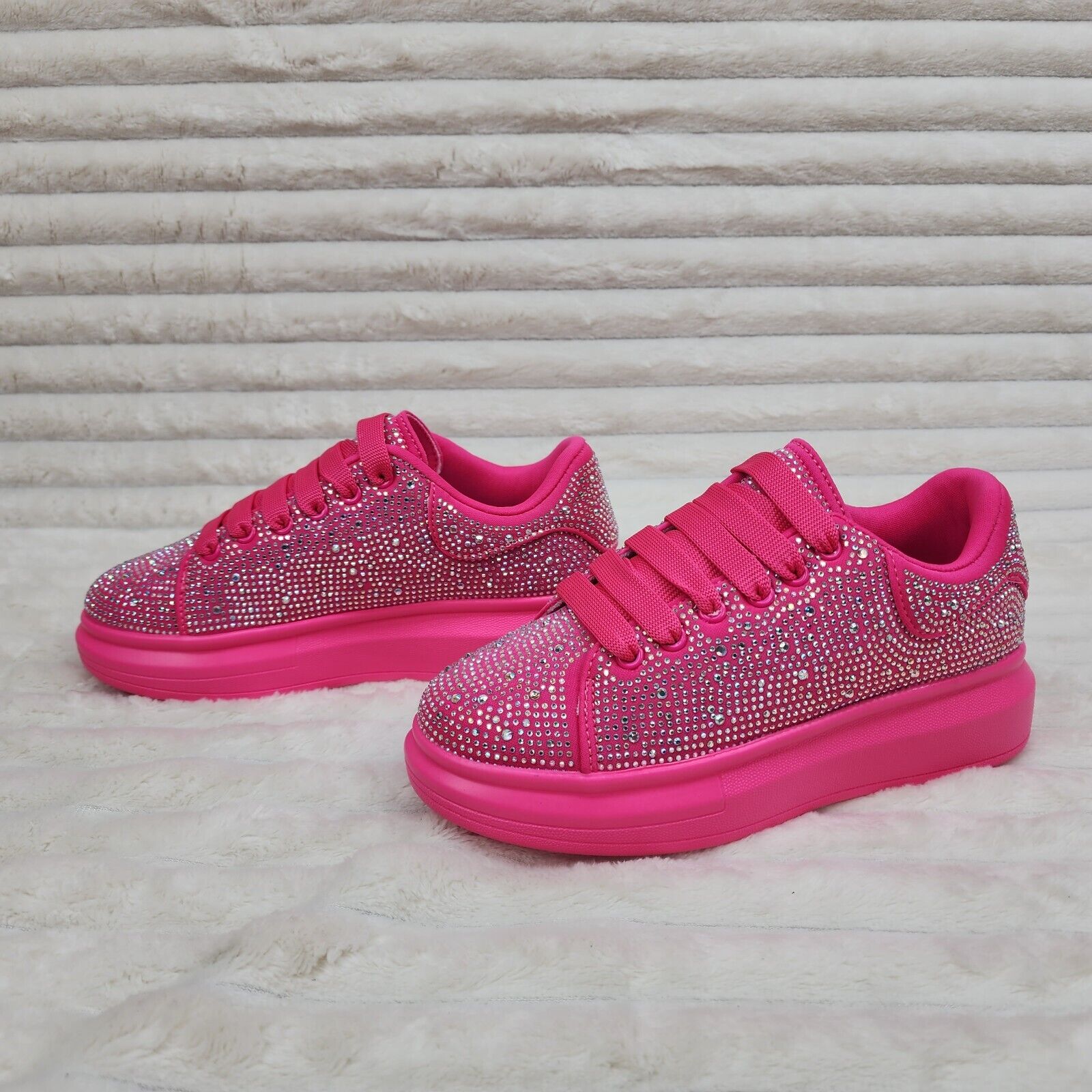 Cush Baby Bright Pink Fuchsia Rhinestone Sneakers Tennis Shoes - Totally Wicked Footwear
