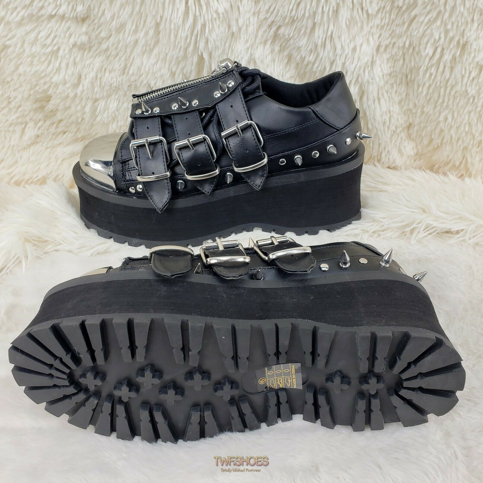 Grave Digger 03 Black Chrome Toe Plate Spiked Shoe Men 4-13 Goth Punk NY - Totally Wicked Footwear