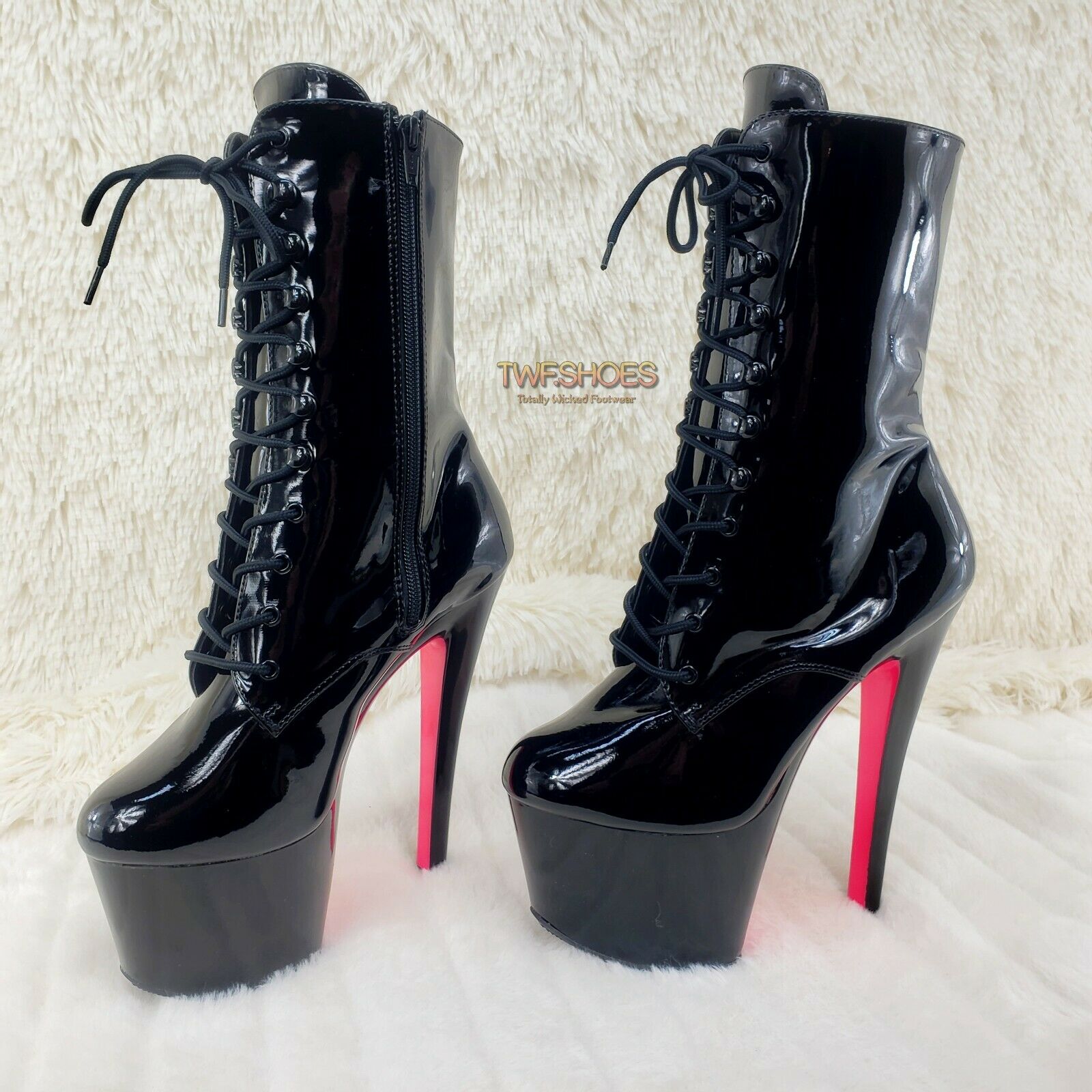 Sky 1020TT Black Patent UV Neon Pink Platform Ankle Boot 7" High Heels Shoes NY - Totally Wicked Footwear