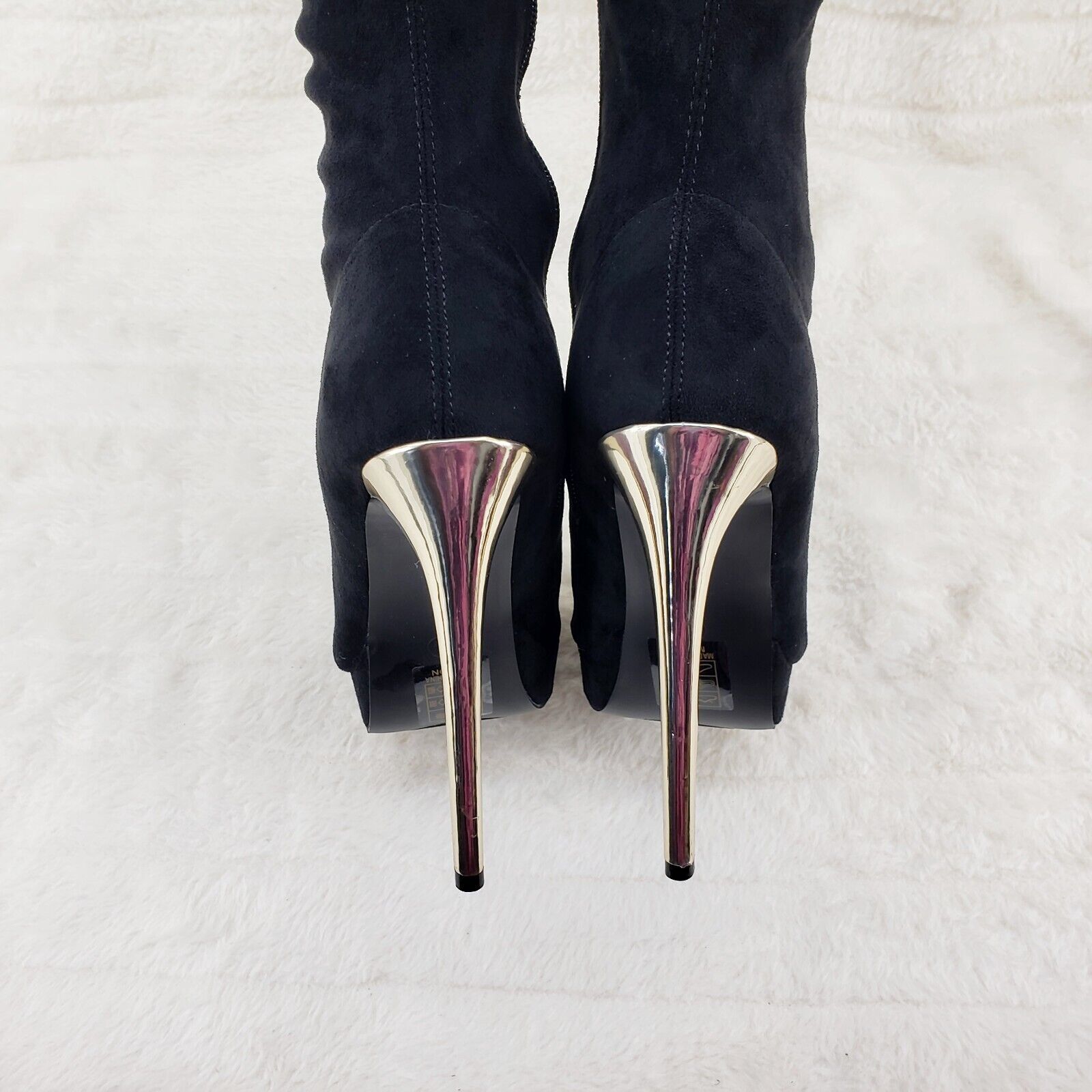 Sexy Girlz Faux Stretch Black Suede High Heel Pointy Toe Platform Thigh Boots - Totally Wicked Footwear