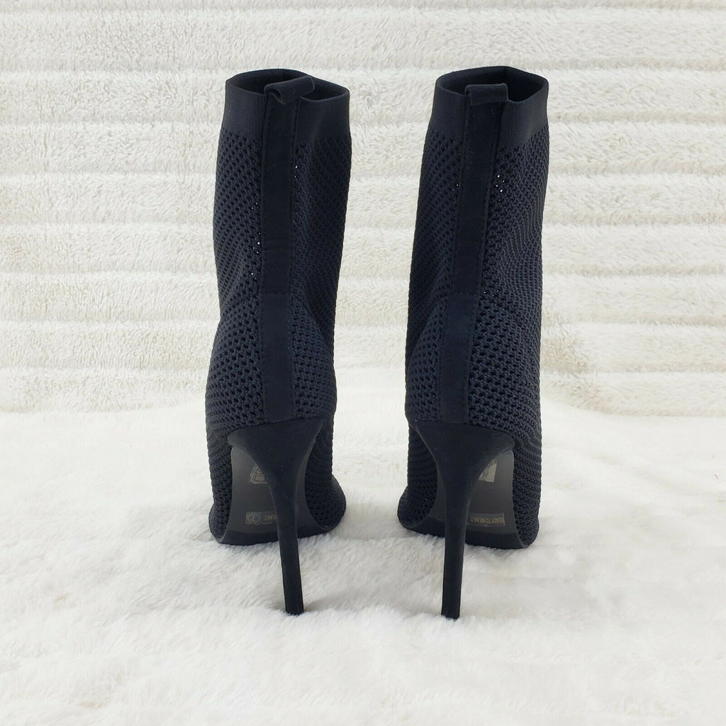 Ready Go Black Stretch Knit Mesh Open Toe Pull On High Heel Ankle Boots - Totally Wicked Footwear