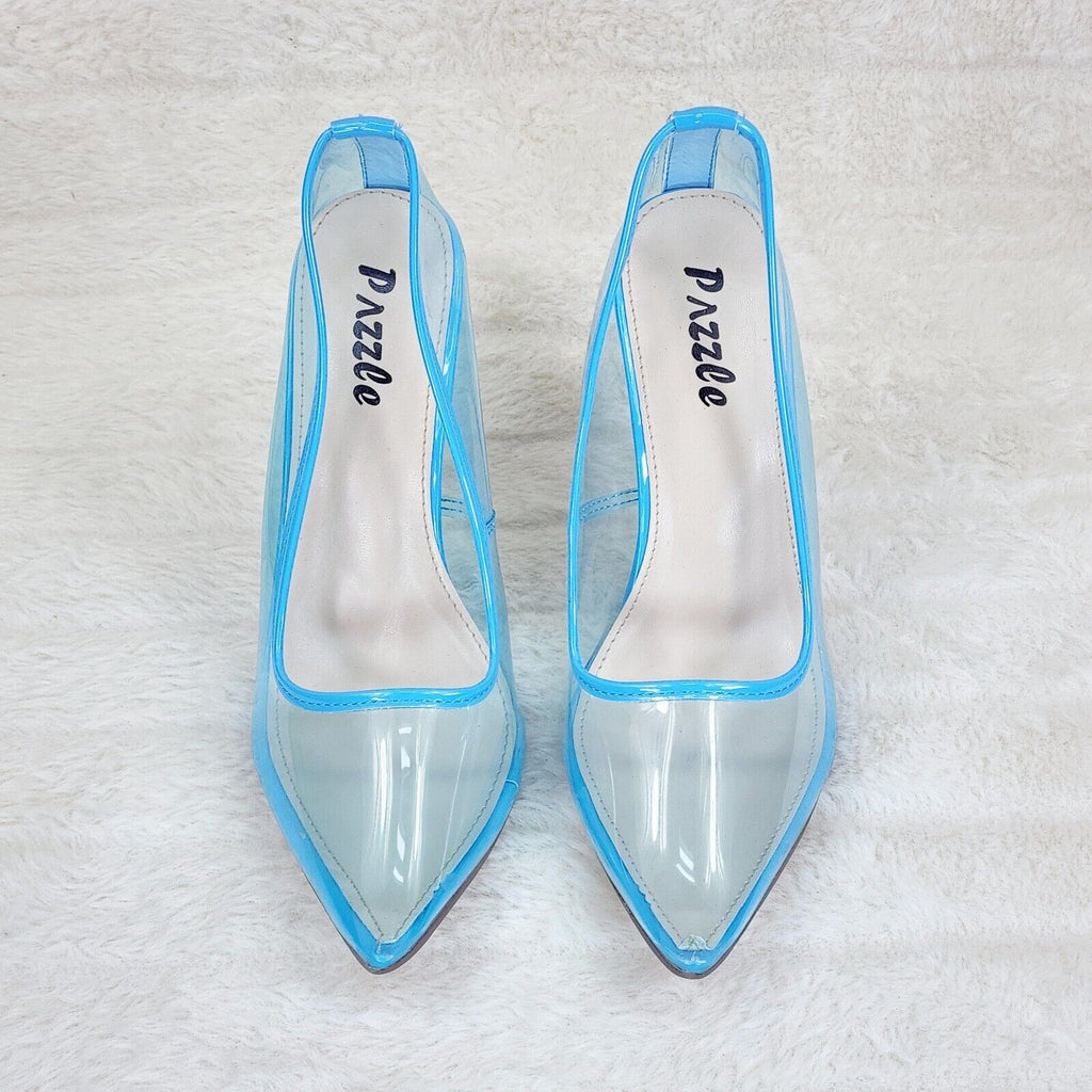 PVC Jelly Translucent High Heel Pointy Toe Stiletto Pumps Shoes Blue Baker - Totally Wicked Footwear
