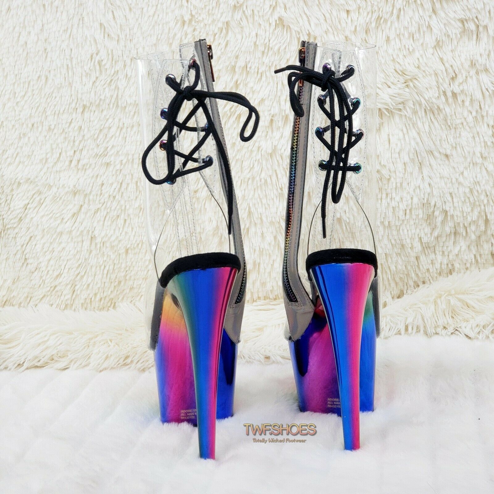 Adore 1018RC Rainbow Chromed 7" Platform Heel Ankle Boots US Size 7 NY - Totally Wicked Footwear