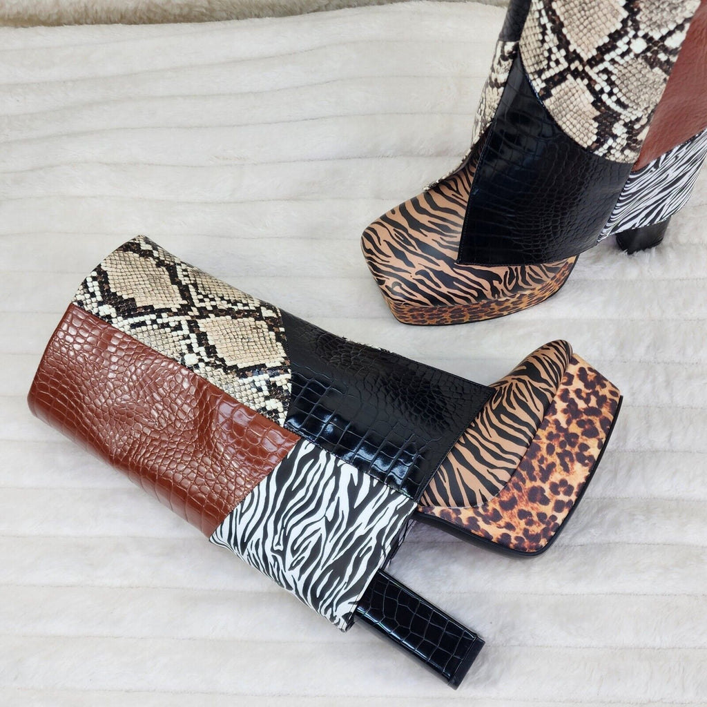 Riches Animal Print Block Skirted Chunky Heel Pull On Platform Boots - Totally Wicked Footwear