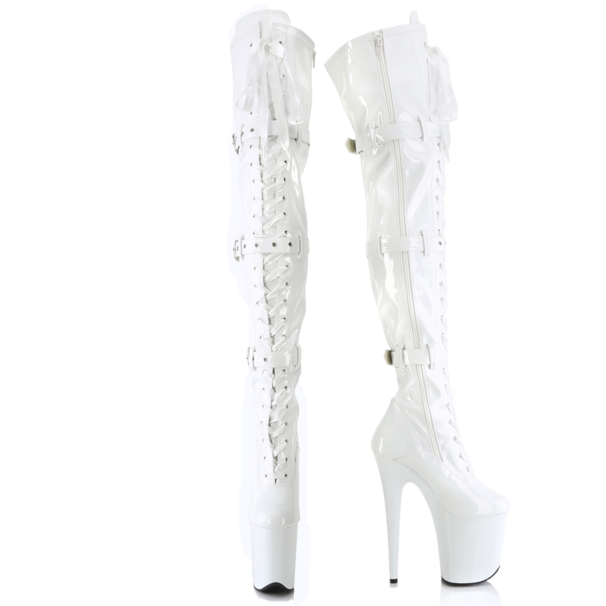Flamingo 3028 Triple Buckle Thigh High Platform Torment Boot White Patent NY - Totally Wicked Footwear